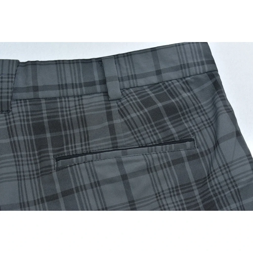 Nike Golf Tour Performance Mens Shorts Size 35 Gray/Black Plaid Chino Flat Front